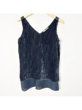 Etcetera Shirttail Tank Top Dark Blue Velvet Burnout Boho Whimsigoth Size 8 Wome